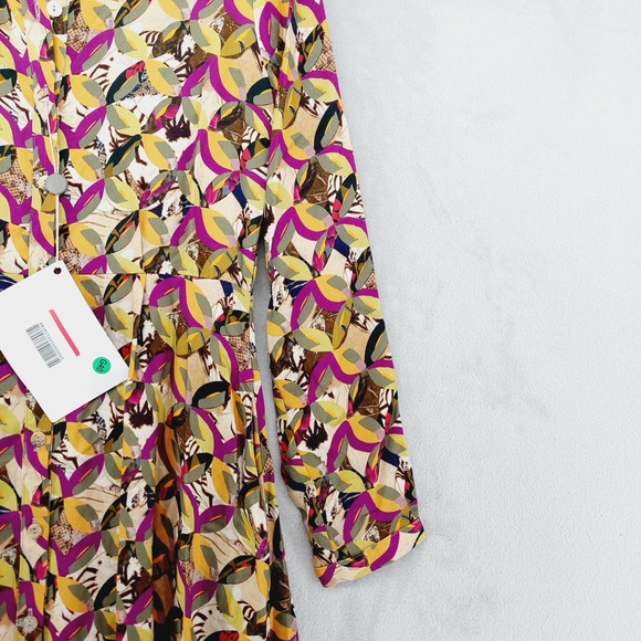 Claude Milano Multicolor Abstract Print Button Front Long Sleeve Midi Dress P446 - Picture 4 of 8